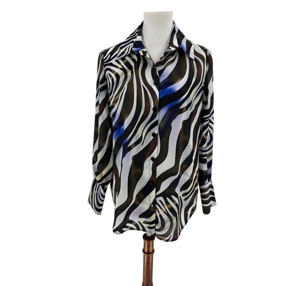 Alison Sheri Womens Zebra Print Long Sleeve Button-Up Blouse S/P - Picture 1 of 10